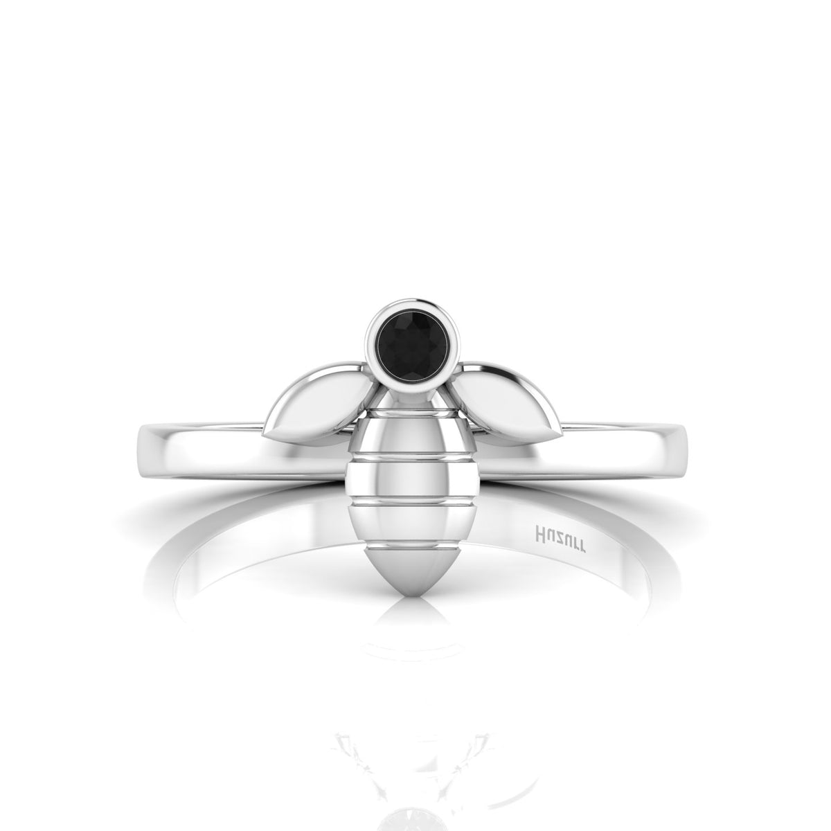 Round Black Diamond Sterling Silver Solitaire Honeybee Ring