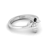 Round Black Diamond Sterling Silver Solitaire Honeybee Ring