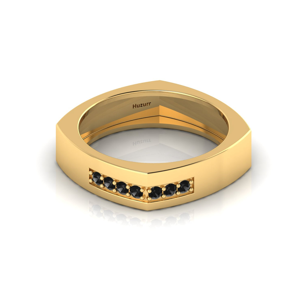Round Black Diamond Gold Plated Square Band Ring