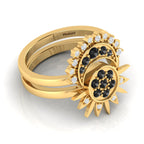 Black Diamond Gold Plated Sun & Moon Double Band Ring