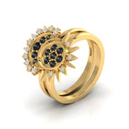Black Diamond Gold Plated Sun & Moon Double Band Ring