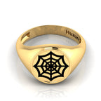 Black Enamel Spider Net Engraved Gold Plated Classic Signet Ring