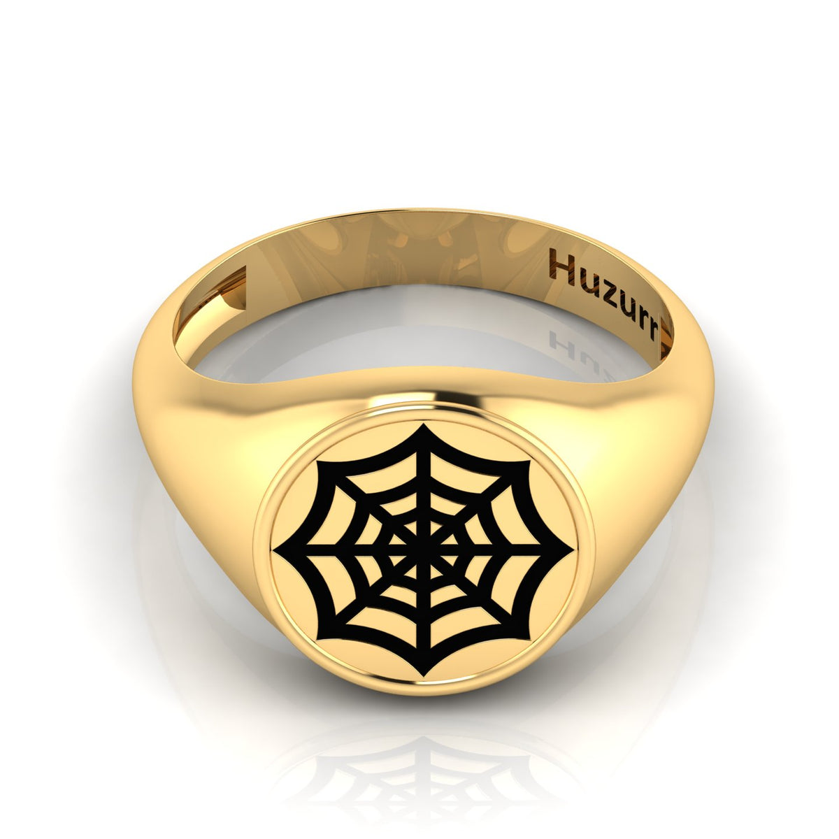 Black Enamel Spider Net Engraved Gold Plated Classic Signet Ring