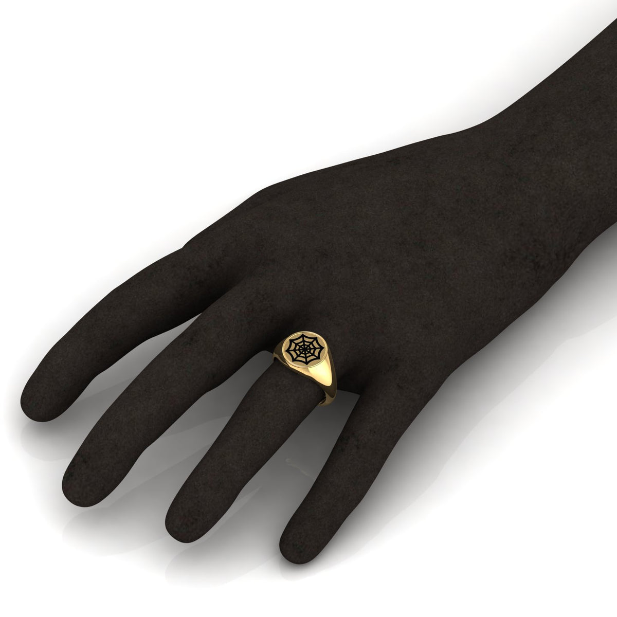 Black Enamel Spider Net Engraved Gold Plated Classic Signet Ring