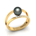 Tahitian Pearl Diamond Gold Plated Dual Shank Ring