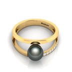 Tahitian Pearl Diamond Gold Plated Dual Shank Ring