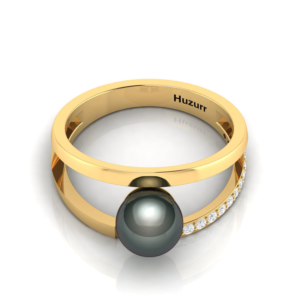 Tahitian Pearl Diamond Gold Plated Dual Shank Ring