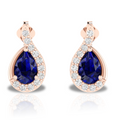 Pear Blue Sapphire Swirl Frame Rose Gold Plated Earrings