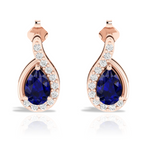 Pear Blue Sapphire Swirl Frame Rose Gold Plated Earrings