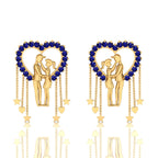 Blue Sapphire Couple Heart Gold Plated Hanging Earrings