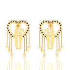 Blue Sapphire Couple Heart Gold Plated Hanging Earrings