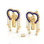 Blue Sapphire Couple Heart Gold Plated Hanging Earrings