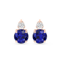 Romantic Rose Gold Round Sapphire Drop Diamond Earrings