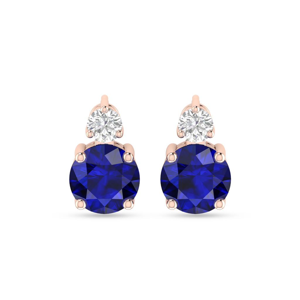 Romantic Rose Gold Round Sapphire Drop Diamond Earrings