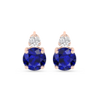Romantic Rose Gold Round Sapphire Drop Diamond Earrings