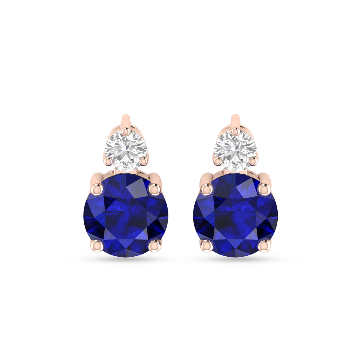 Romantic Rose Gold Round Sapphire Drop Diamond Earrings