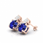 Romantic Rose Gold Round Sapphire Drop Diamond Earrings