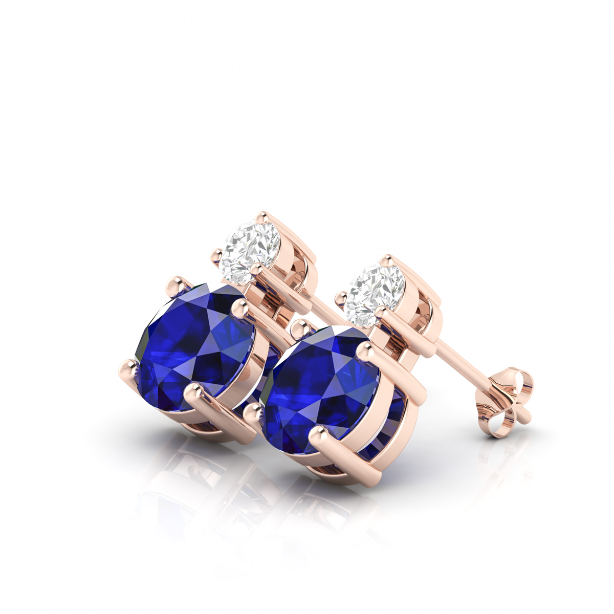 Romantic Rose Gold Round Sapphire Drop Diamond Earrings