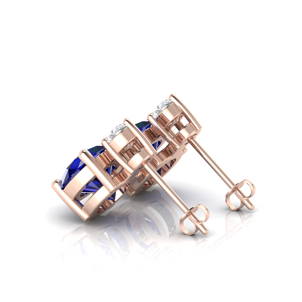 Romantic Rose Gold Round Sapphire Drop Diamond Earrings