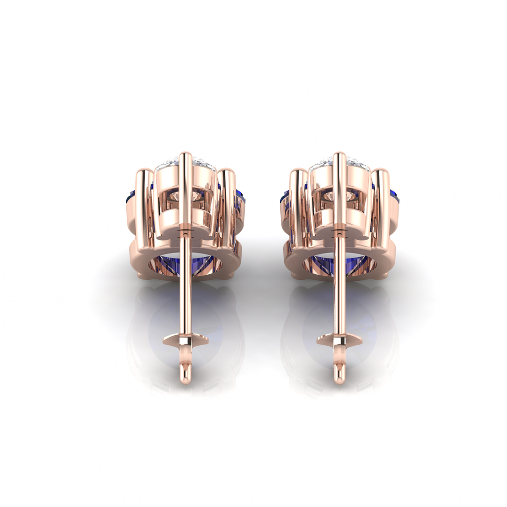 Romantic Rose Gold Round Sapphire Drop Diamond Earrings