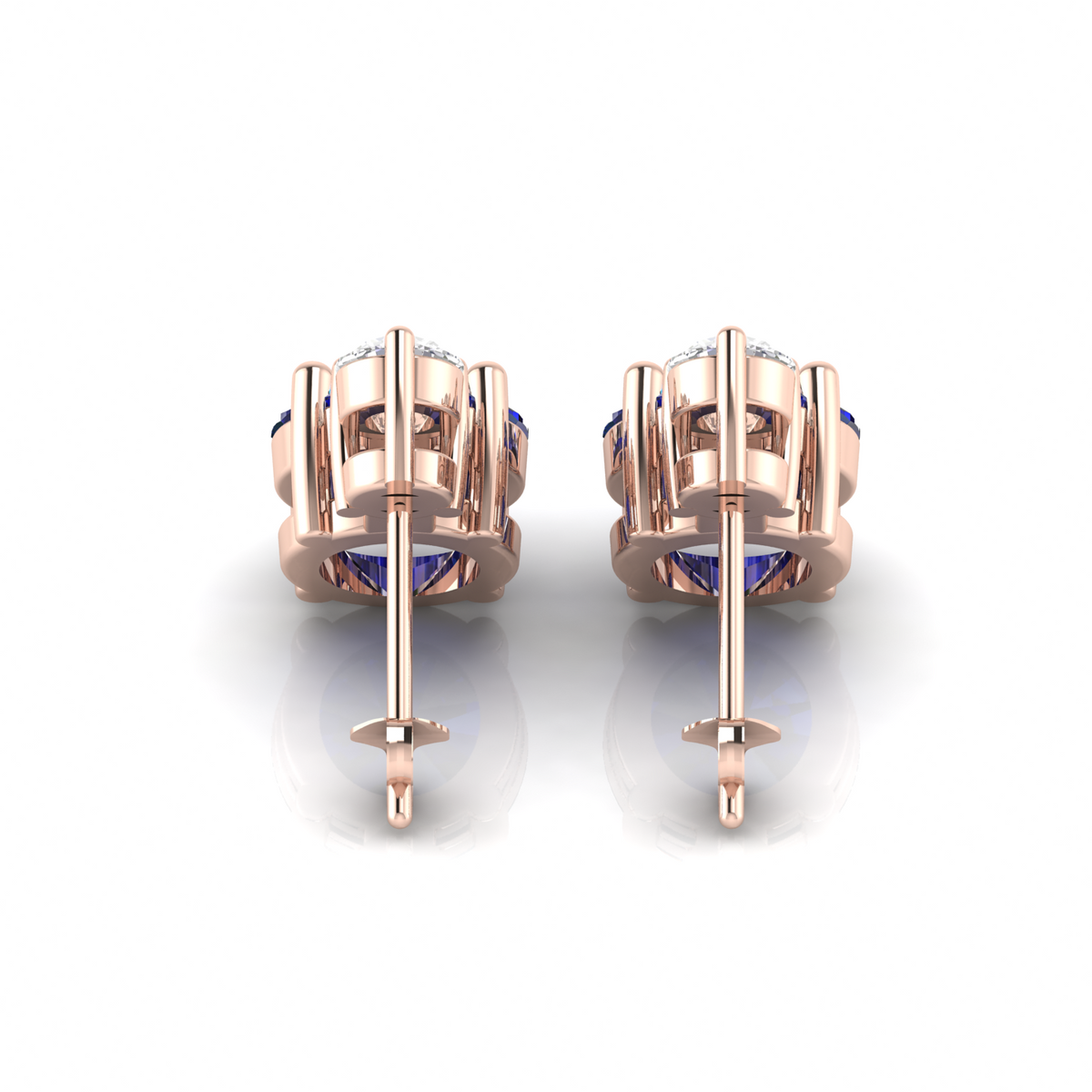 Romantic Rose Gold Round Sapphire Drop Diamond Earrings