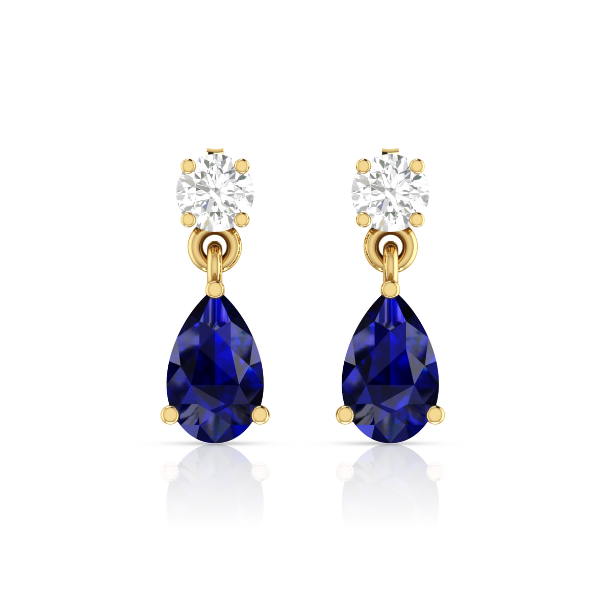 Pear Blue Sapphire Drop Gold Plated Earrings