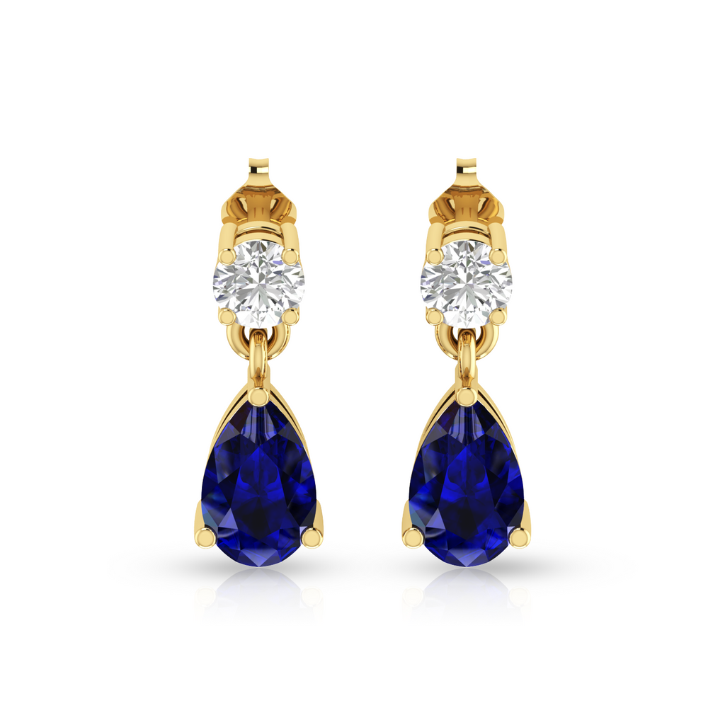 Pear Blue Sapphire Drop Gold Plated Earrings