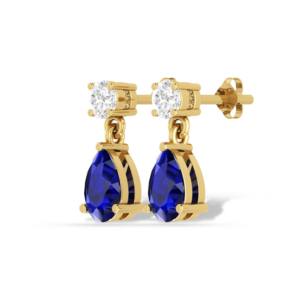 Pear Blue Sapphire Drop Gold Plated Earrings