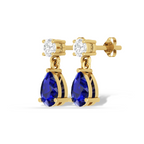 Pear Blue Sapphire Drop Gold Plated Earrings