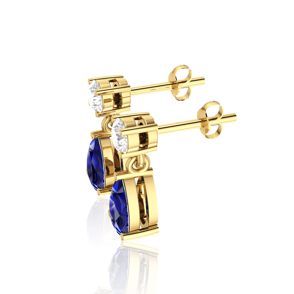 Pear Blue Sapphire Drop Gold Plated Earrings