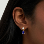 Pear Blue Sapphire Drop Gold Plated Earrings