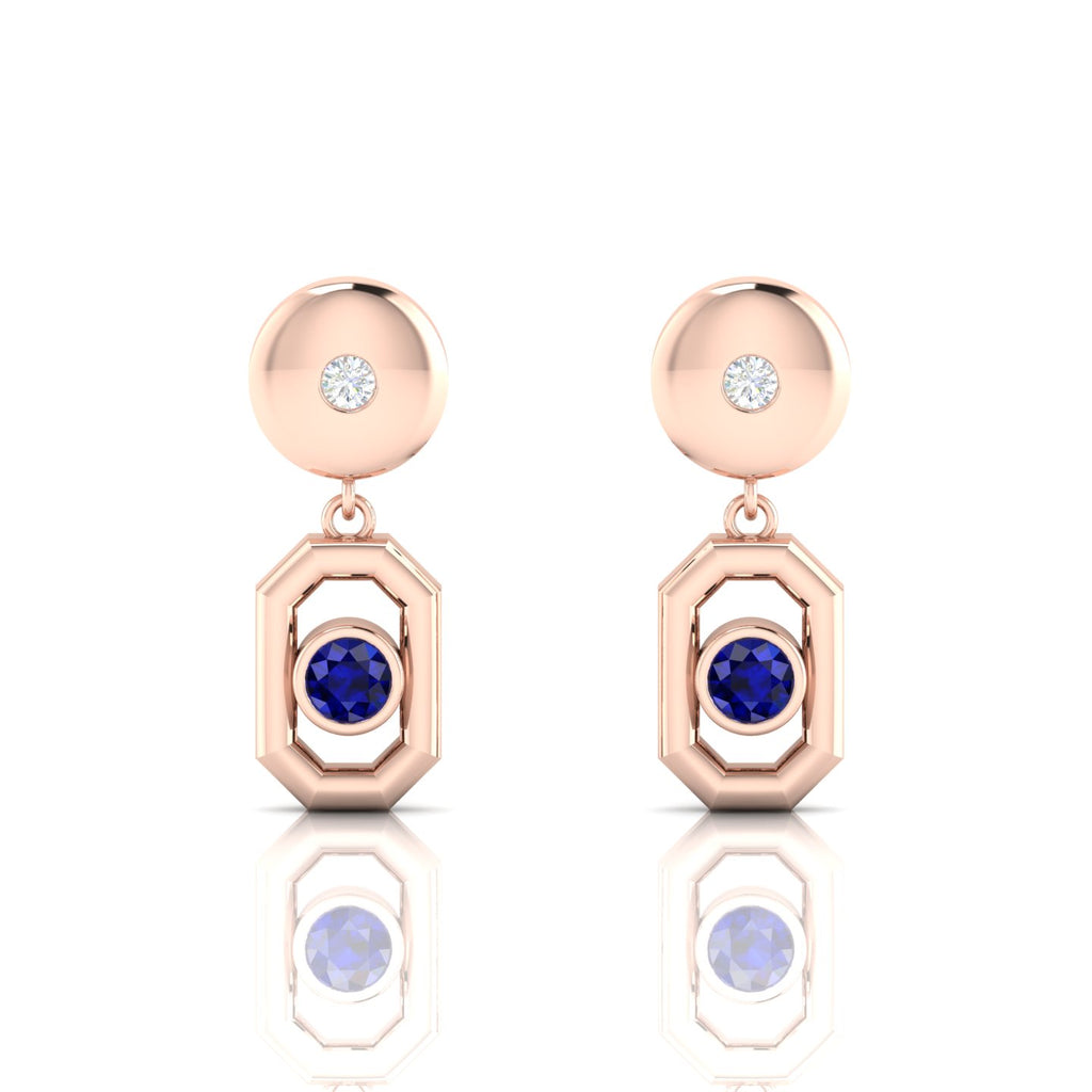 Blue Sapphire Rose Gold Plated Antique Victorian Drop Earrings