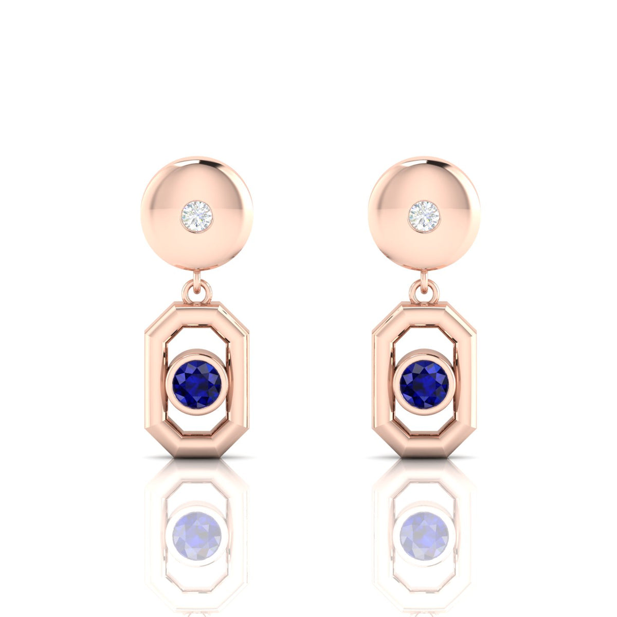 Blue Sapphire Rose Gold Plated Antique Victorian Drop Earrings