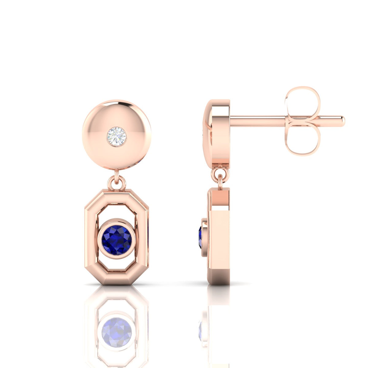 Blue Sapphire Rose Gold Plated Antique Victorian Drop Earrings