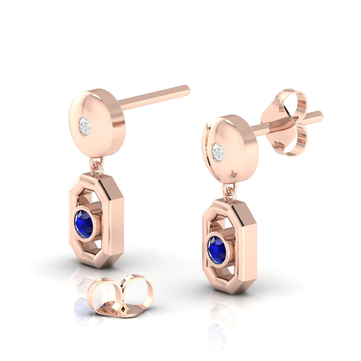Blue Sapphire Rose Gold Plated Antique Victorian Drop Earrings