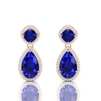 Rose Gold Plated Blue Sapphire Tear Drop Dangle Earrings