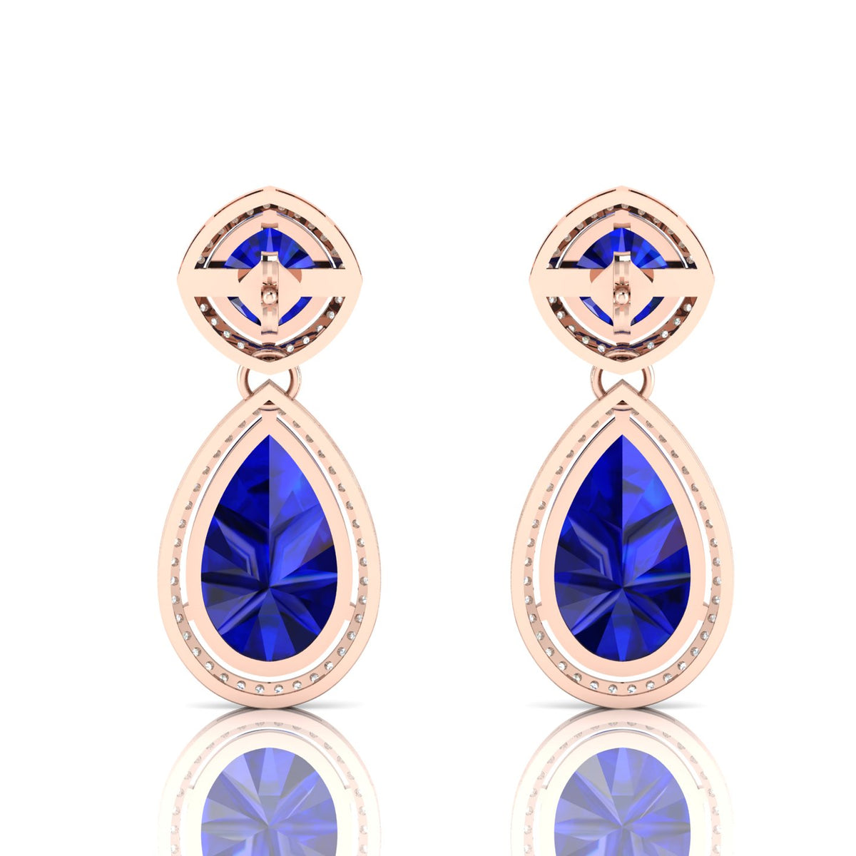 Rose Gold Plated Blue Sapphire Tear Drop Dangle Earrings