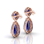 Rose Gold Plated Blue Sapphire Tear Drop Dangle Earrings