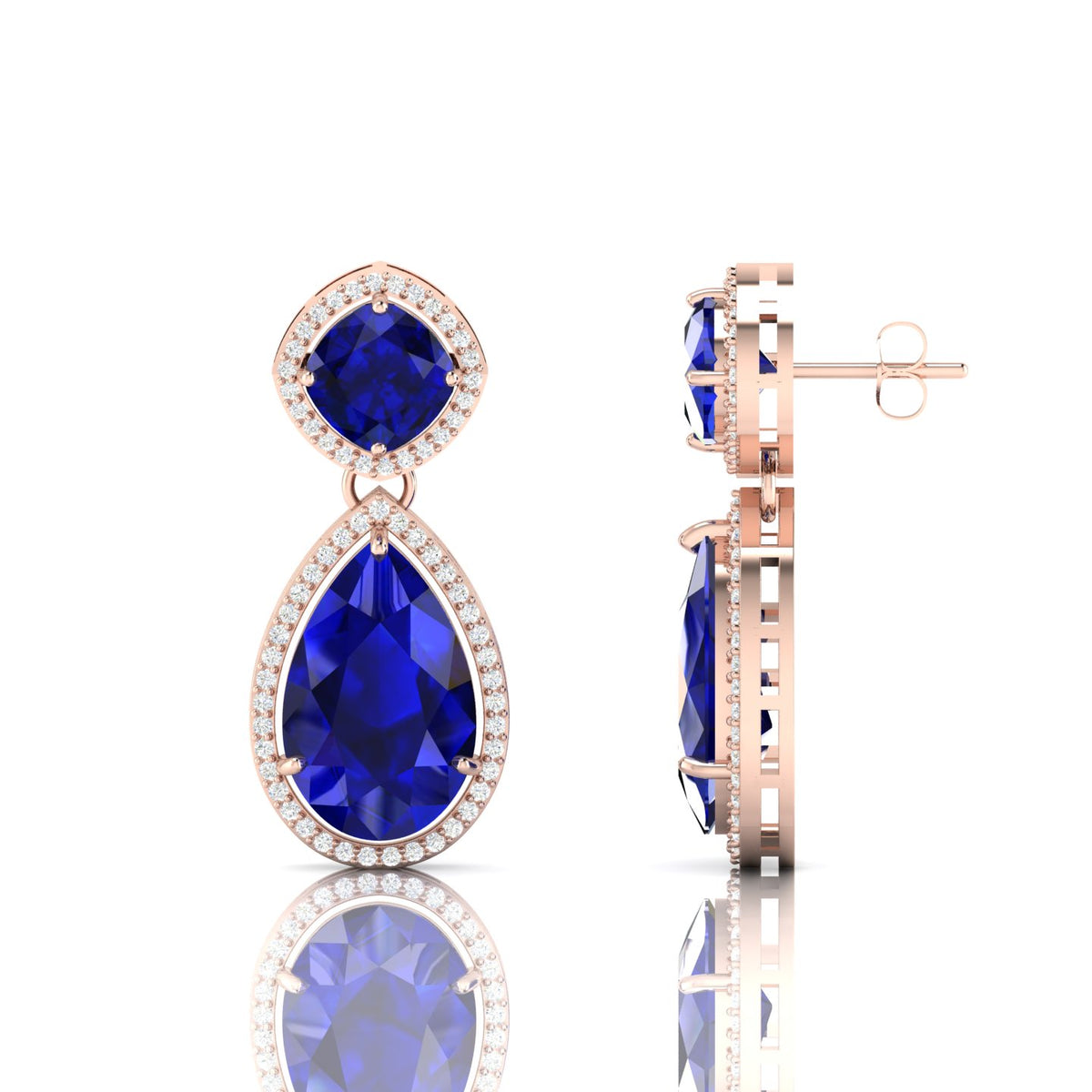 Rose Gold Plated Blue Sapphire Tear Drop Dangle Earrings