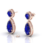 Rose Gold Plated Blue Sapphire Tear Drop Dangle Earrings