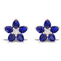 Shining Blue Sapphire Flower Rose Gold Earrings