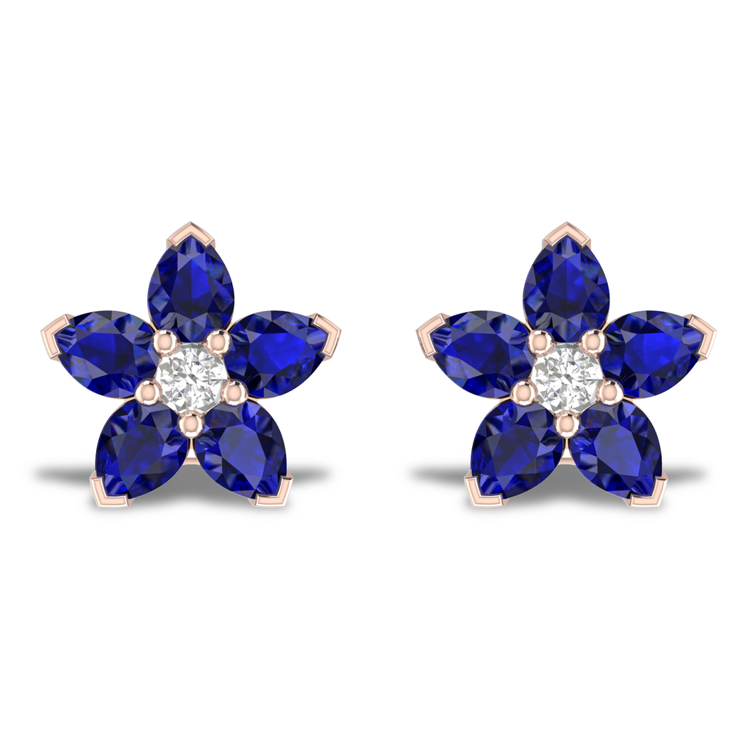 Shining Blue Sapphire Flower Rose Gold Earrings