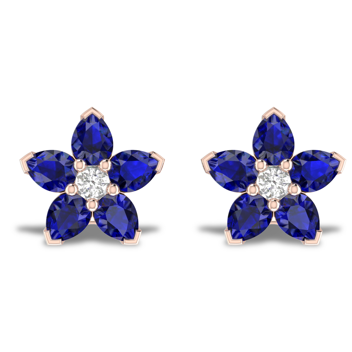 Shining Blue Sapphire Flower Rose Gold Earrings
