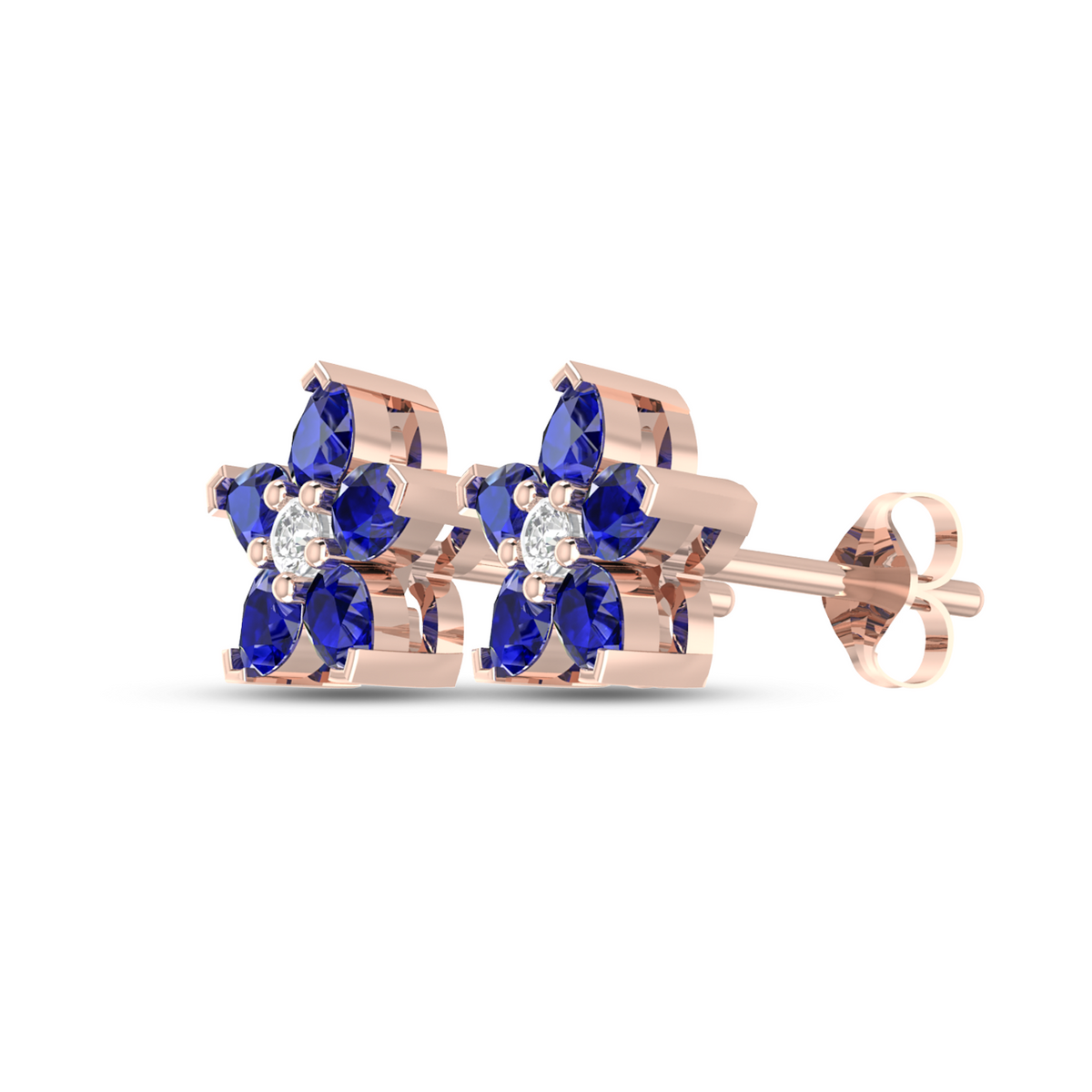 Shining Blue Sapphire Flower Rose Gold Earrings