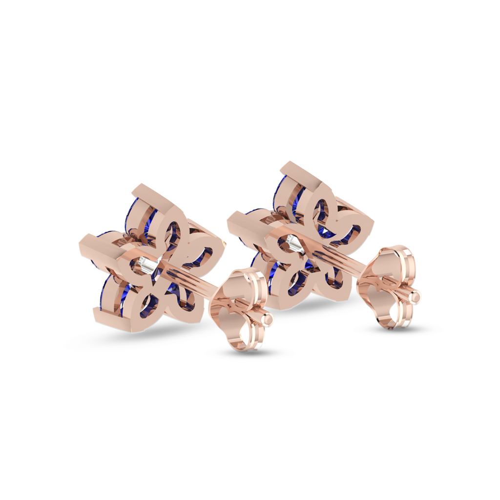 Shining Blue Sapphire Flower Rose Gold Earrings