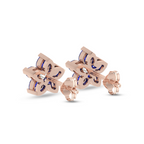 Shining Blue Sapphire Flower Rose Gold Earrings