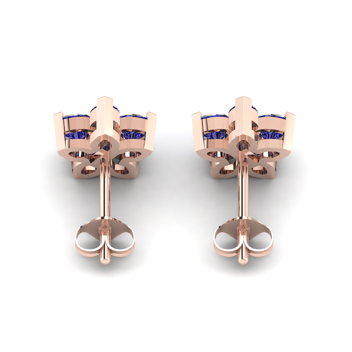 Shining Blue Sapphire Flower Rose Gold Earrings
