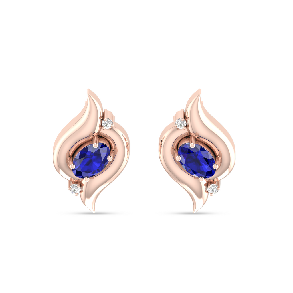 Rose Gold Plated Oval Blue Sapphire Shell Stud Earrings