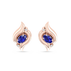 Rose Gold Plated Oval Blue Sapphire Shell Stud Earrings