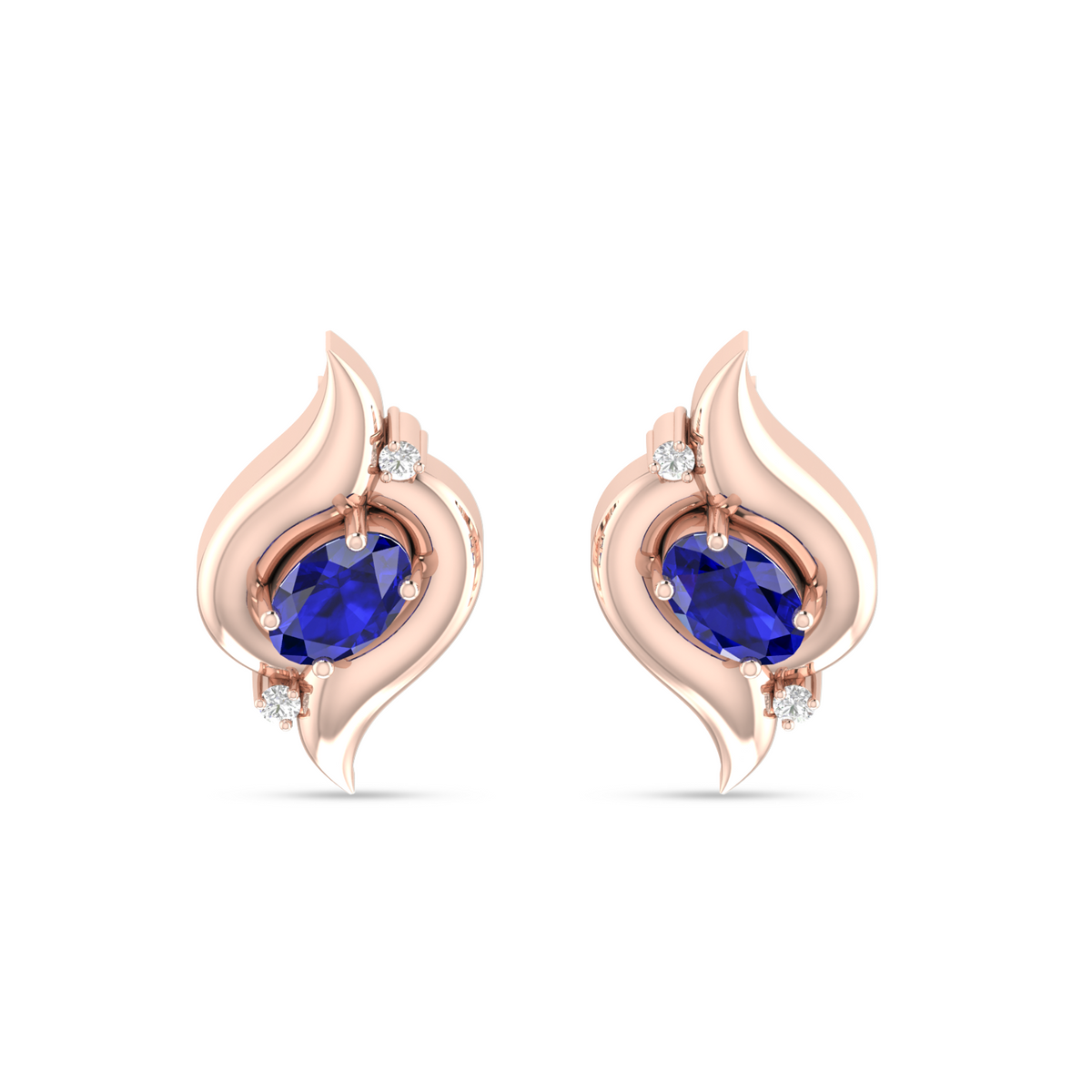 Rose Gold Plated Oval Blue Sapphire Shell Stud Earrings